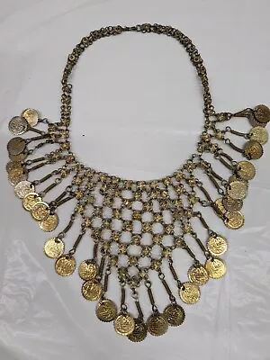 VINTAGE ARABIC BRASS COIN REPLICA BIB COLLAR NECKLACE Metal  • $15