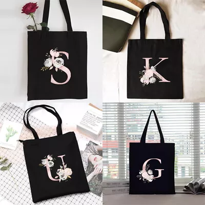 Initials Beach Tote Bag Canvas Shoulder Handle Bags Womens Shopping Bag Large • £4.92