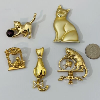 $19.99 • Buy Vintage Cat Kitten Pins Brooches Lot Of 5