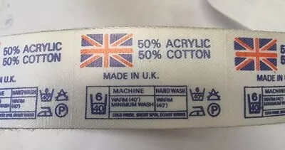 100 Pcs X Made In UK Union Jack Satin STICK ON Labels - Acrylic/cotton • £6.99