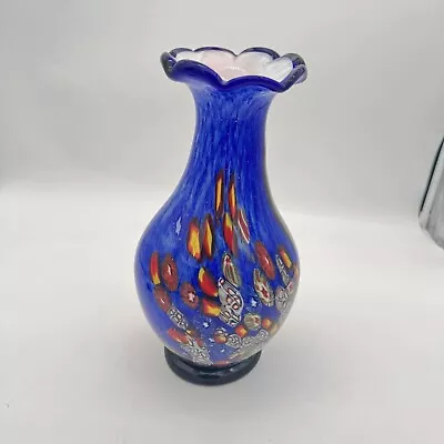 Vintage Murano Millefiori Art Glass Vase Multi Color Rainbow Genuine Rare Italy • $165