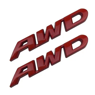 2 PCS Red Metal AWD Emblem Badge Sticker Vehicle Car Exteiror Decals 9X1.5CM • $11.68