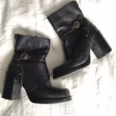 Sz 8.5 VTG Candie's 90's Y2K Black Leather Chunky Platform Boots Booties • $29.74