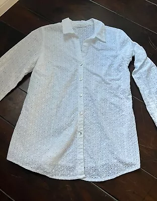 J.Jill + Uncommon Threads White Eyelet Lace Button Down Top Blouse Small • $11.45