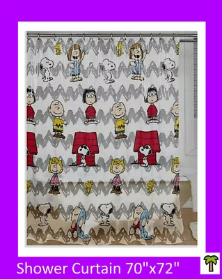 $14.95 • Buy 🌴 Peanuts Snoopy, Charlie Brown & Gang Shower Curtain Chevron Vinyl 70x72 NEW