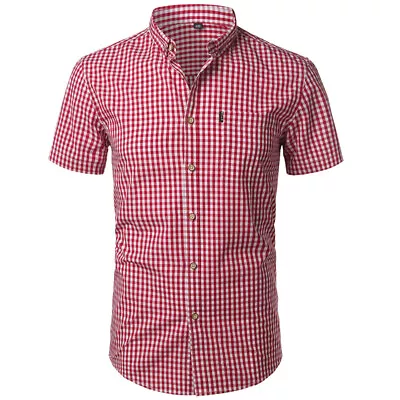 Mens Short Sleeve Plaid Shirt Striped Checked Summer Office Work New AF • £10.99