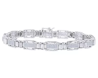 14K White Gol Plated Mens 8.5mm Roun Pave  Simulate Esigner 8.5  Bracelet 0.50Ct • $337.95