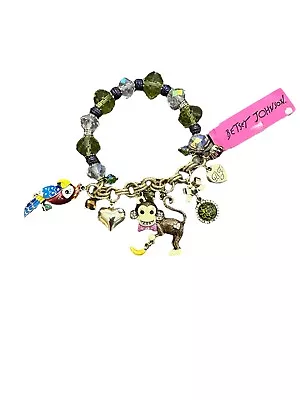 Betsey Johnson Parrot Monkey Zoo Beaded Stretch Bracelet Charm B07746-B01 • $14.99