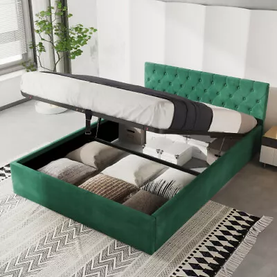 Plush Velvet Upholstered Bed Frame W/Storage Option 140 X 200cm Without Mattress • £379.99