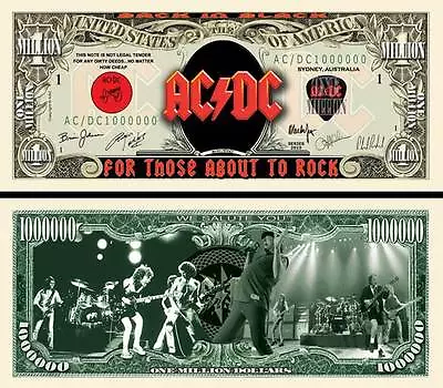 AC/DC About To Rock Million Dollar Bill Funny Money Novelty Note + FREE SLEEVE • $1.69
