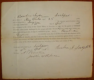 Rare 1861 Us Civil War Named Enlistment Paper Original Military Document • $349.99