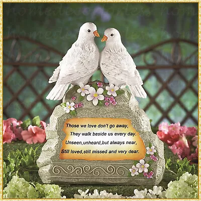 Solar Lighted WHITE DOVES Memorial Garden Statue Sentiment Cemetery Grave Marker • £29.17