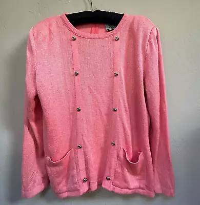 Women's Vintage Knit Pullover Sweater Size 14 Metal Knot Button Detail Pink • $55.73