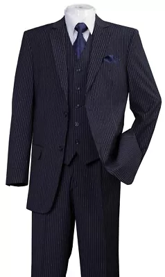 New 3-PC Men's 2 Button Suit Vested Pin Striped Wool Feel Modern Fit • $94.99