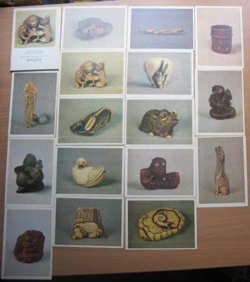 £11.18 • Buy Set 16 Russian POSTCARDS Old SET Card Art Netsuke Antique Bone Button Figurine
