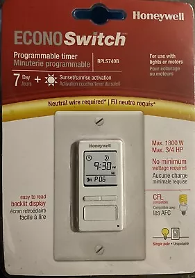 Honeywell Home RPLS740B ECONOswitch 7-Day Programmable Switch Lights And Motors • $45