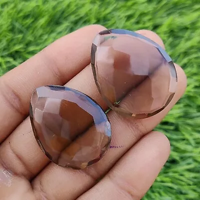 2 Piece Natural Smoky Quartz Briolette Cut Gemstone Wholesale Lot 32x25x7 Mm • $20.24