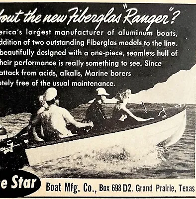 Lone Star Fiberglass Ranger Boat 1953 Advertisement Vintage Boating DWDD20 • $10