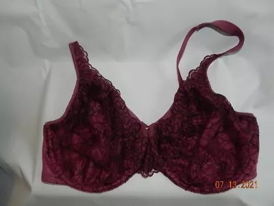 Playtex Secrets 5679 38DD Burgundy Lace Bra Black Piping Embroidered Elegance  • $19.99