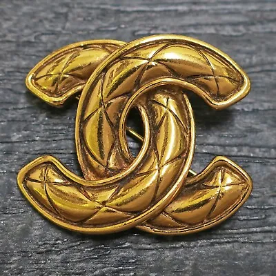 CHANEL Gold Plated CC Logos Matelasse Vintage Pin Brooch #370c Rise-on • $629.25
