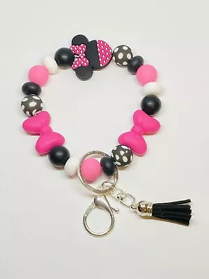 Minnie Mouse Pink Bows And Polka Dots Wristlet / Bracelet Keychain • $16.95