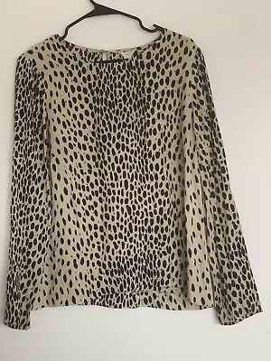 J. Crew Womens Blouse Siz 12 Brown Cheetah Animal Print Long Sleeve Keyhole Back • $18.85