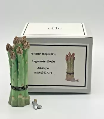 PHB Porcelain Hinged Box Asparagus With Knife Fork Trinket Midwest 34556 ~ New • $39.90