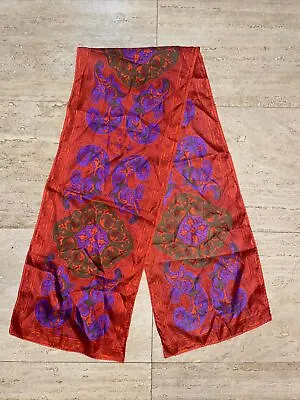 Ellen Tracy Silk Scarf Floral Flowers Bold Color Red Purple • $17.27