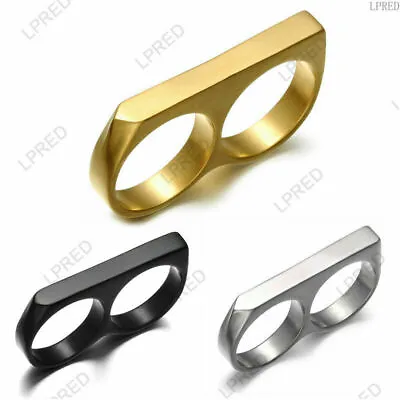 Men's Hip Hop Style Ring Two Fingers Double Ring Stainless Steel 8-12 Size • $6.54