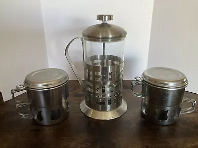Vintage Stainless Steel French Press Postmodern W/ Cup Holders & Strainers/Lids • $10.39