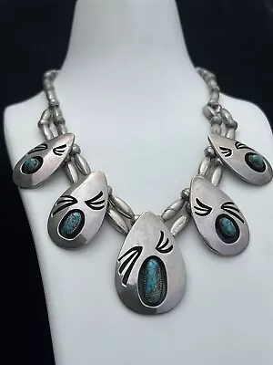 Navajo Native Necklace Turquoise Silver Vintage Shadowbox Indian American 68.1g • $449