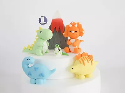 Dinosaur Cake Topper Fondant With Volcano And Balloon Edible Cake Toppers • £2.99