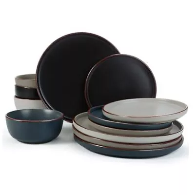  Mercury Plates And Bowls Sets 12 Pieces Stoneware Dinnerware Sets Multicolor • $111.98