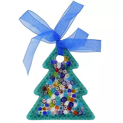 Glass Of Venice Murano Glass Christmas Tree Hanging Ornament With Ribbon Aqua Gr • $59.95