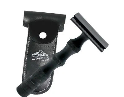 Black Double Sided Shaver Men's Classic Shaving Vintage Safety Razor Free Pouch • £9.94