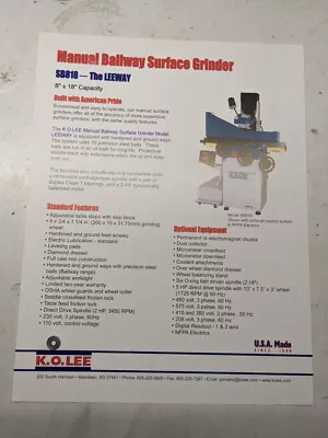 K.o. Lee Tool Sales Brochure Specifications Ballway Surface Grinder Leeway Sb818 • $65