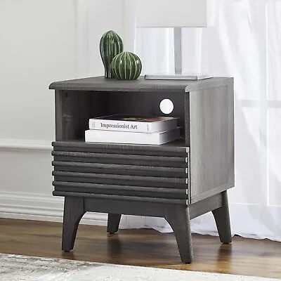 Modway Render Mid-Century Modern Bedside End Table In Charcoal • $113.44