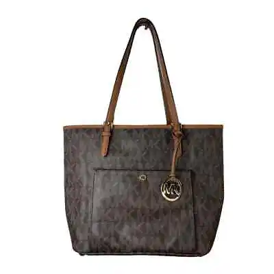 MICHAEL KORS Womens Jet Set MONOGRAM LOGO PVC Signature Tote Brown Shoulder Bag  • $76