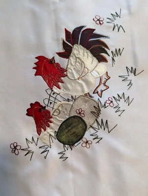 $25 • Buy Rooster Chicken & Chicks Appliqued Tablecloth 68x86 & 8 Napkins, New Old Stock 