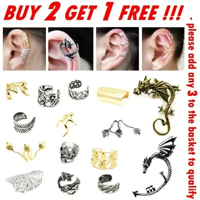 Ear Cuff Clip On Fake Earring Cartilage Helix Wrap Ring Set Gold Black Silver X1 • £2.65