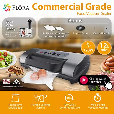 Flora Commercial Food Vacuum Sealer Saver Storage Machine Bonus Precut 22 28 Bag • $159.90