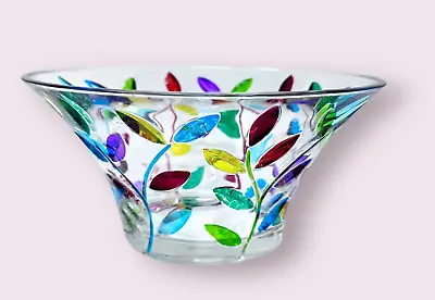 Murano Style Glass Tree Of Life Bowl Hand Painted Italian Glass 9.5  Large • $29.50