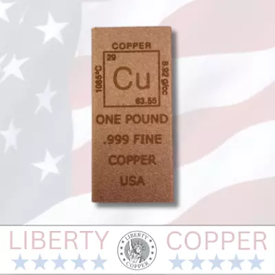 One Pound 1 Lb Cu Elemental .999 Fine Copper Bullion Bar 8 Oz. Art Bar Ingot • $18.99