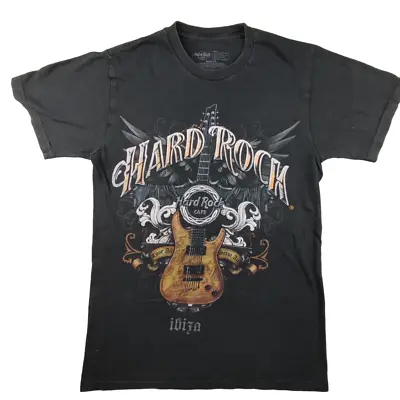 Hard Rock Cafe Ibiza Spain T Shirt S Black Graphic Tee Classic Guitar Print • $21.46