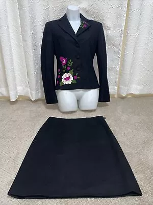 Moschino Cheap And Chic Suit Floral Applique Size 8 10 Jacket Skirt EUC Lined • $199.99