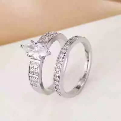 Lab-Created Diamond Wedding Bridal Ring Set 2Ct Marquise Cut 925 Sterling Silver • $181.99