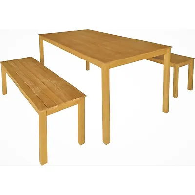 $3990 • Buy 3pc Timber Outdoor Dining Table & Bench Seat Setting Hardwood Eucalyptus Natural