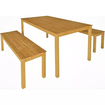 3pc Timber Outdoor Dining Table & Bench Seat Setting Hardwood Eucalyptus Natural • $3990