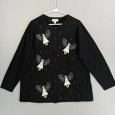 Quacker Factory Sweater Womes L Black Cardigan Angeles Long Sleeve • $13.30
