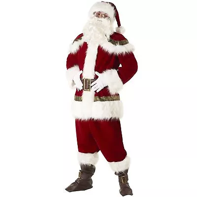 Mens Super Deluxe Santa Claus Fancy Dress Costume Father Christmas Suit 10 Piece • £108.99